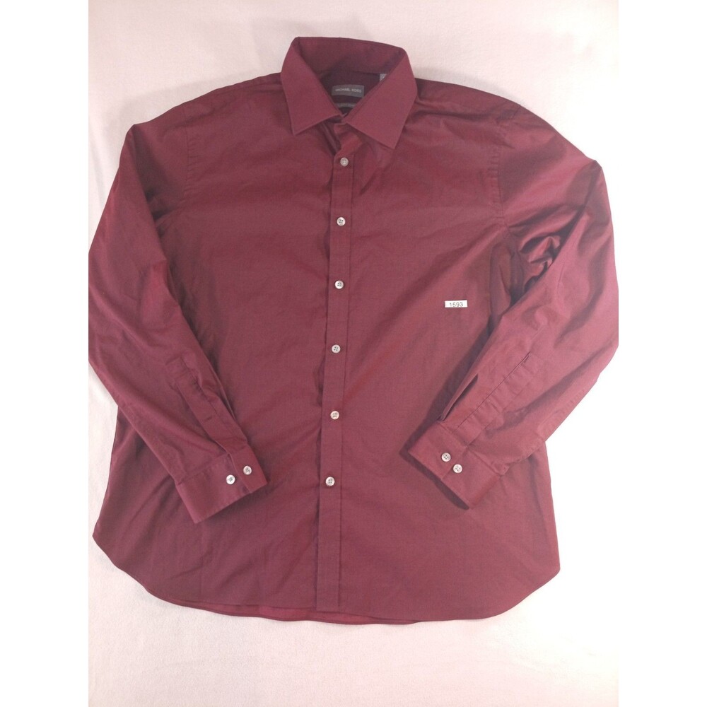 Michael Kors Slim Fit Dress Shirt Mens 17.5 34/35 Burgundy Stretch Button Up